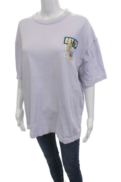Zara Women T-Shirt Short Sleeve Purple Graphic Cartoon Crew Neck Size L