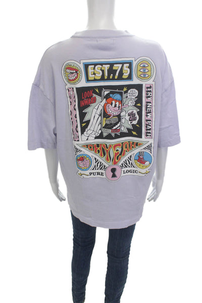 Zara Women T-Shirt Short Sleeve Purple Graphic Cartoon Crew Neck Size L