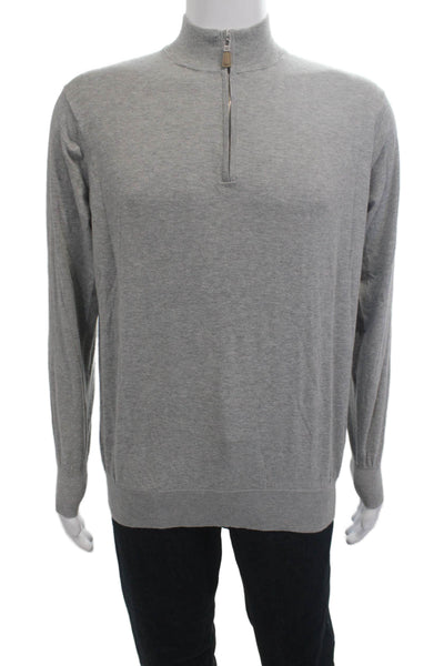 Peter Millar Mens Pullover Gray Mock Neck Zip Cotton Silk Size M