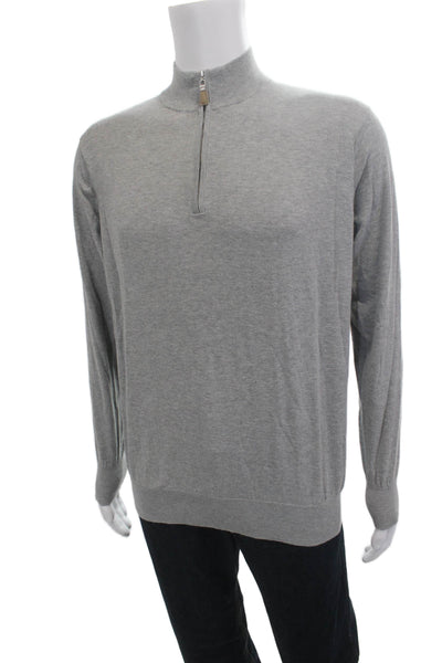Peter Millar Mens Pullover Gray Mock Neck Zip Cotton Silk Size M