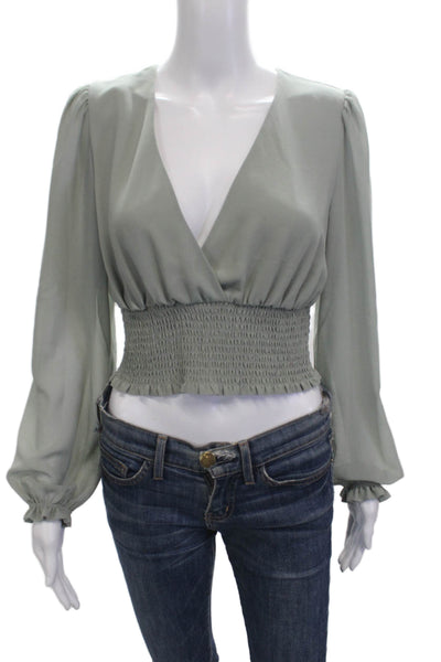 Wilfred Womens Cropped Blouse Gray V Neck Long Sleeve Rayon Spandex Size S