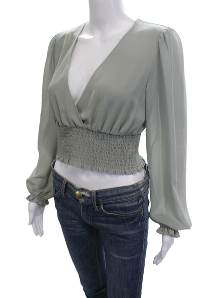 Wilfred Womens Cropped Blouse Gray V Neck Long Sleeve Rayon Spandex Size S