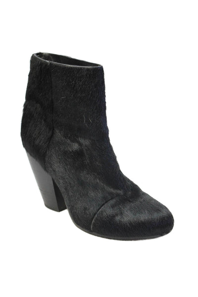 Rag & Bone Womens Slip On Block Heel Pony Hair Booties Black Size 38.5