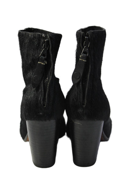 Rag & Bone Womens Slip On Block Heel Pony Hair Booties Black Size 38.5