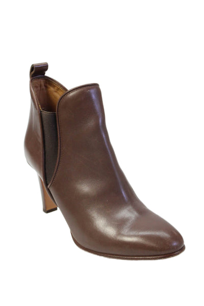 Chloe Womens Slip On Block Heel Leather Ankle Booties Brown Size 38