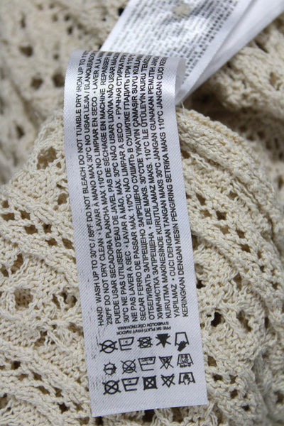 MNG Womens Henley Collared Short Sleeve Sweater Beige Size M