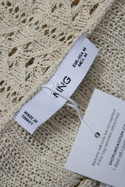 MNG Womens Henley Collared Short Sleeve Sweater Beige Size M