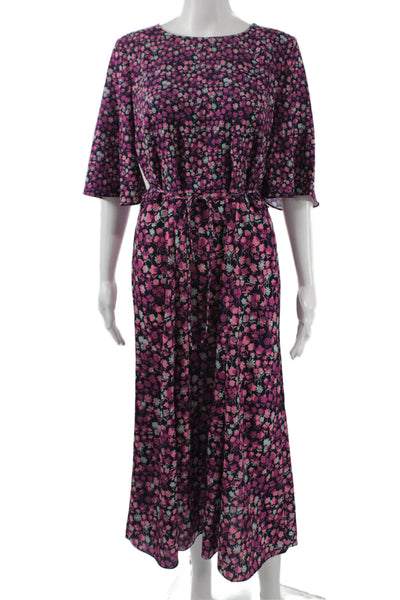 French Connection Women Maxi Dress Black Floral 3/4 Sleeve Mid-Calf Size 10