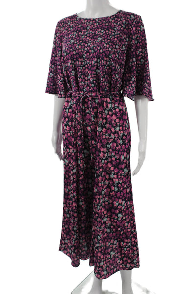 French Connection Women Maxi Dress Black Floral 3/4 Sleeve Mid-Calf Size 10