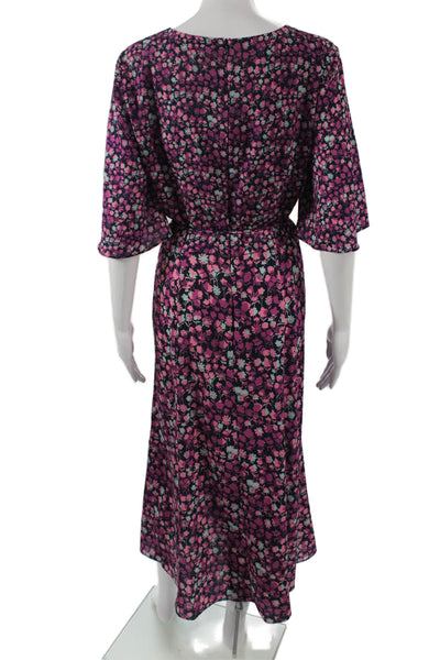 French Connection Women Maxi Dress Black Floral 3/4 Sleeve Mid-Calf Size 10