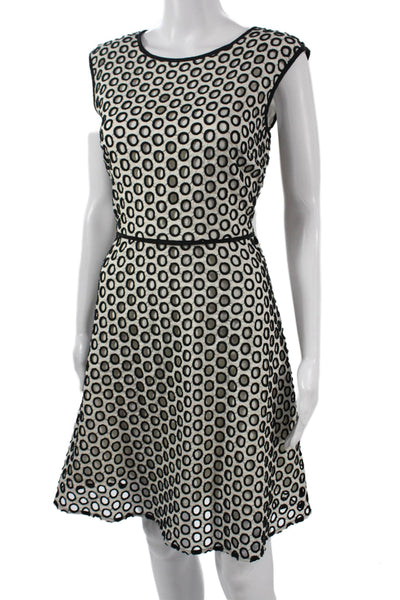 J Crew Women A-Line Black Cotton Geometric Sleeveless Dress Size 4