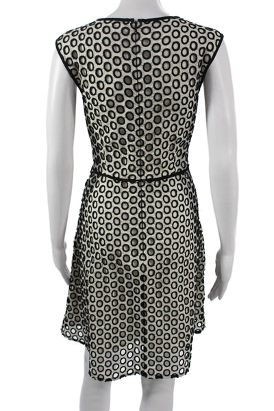 J Crew Women A-Line Black Cotton Geometric Sleeveless Dress Size 4