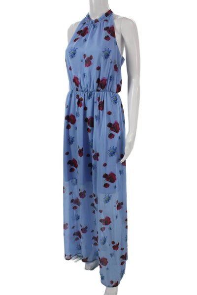 Y.A.S Women Maxi Sundress Light Blue Floral High Neck Sleeveless Size M