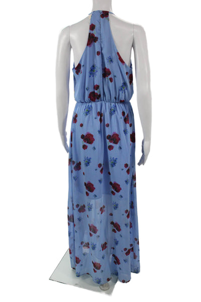Y.A.S Women Maxi Sundress Light Blue Floral High Neck Sleeveless Size M