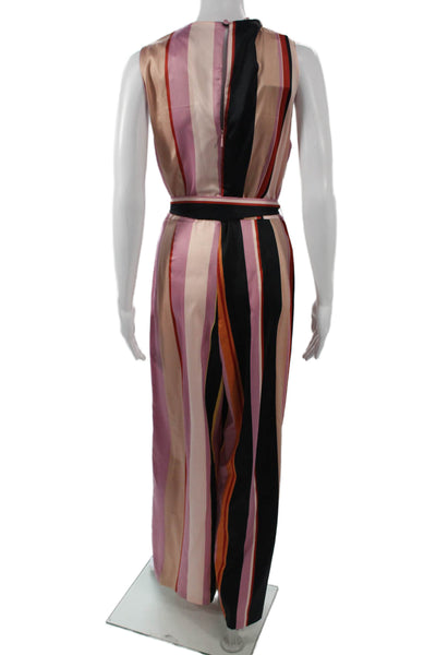 MNG Women Striped Black V-Neck Wrap Maxi Dress Tie Sleeveless Size L