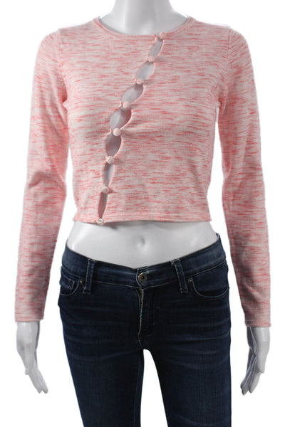 Superdown Women Cropped Long Sleeve Round Neck Button Pink Top 90s Size M