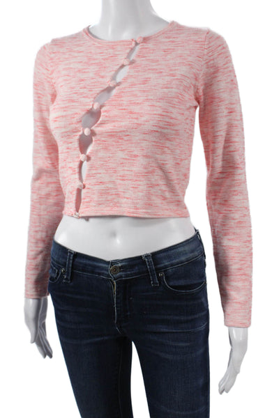 Superdown Women Cropped Long Sleeve Round Neck Button Pink Top 90s Size M