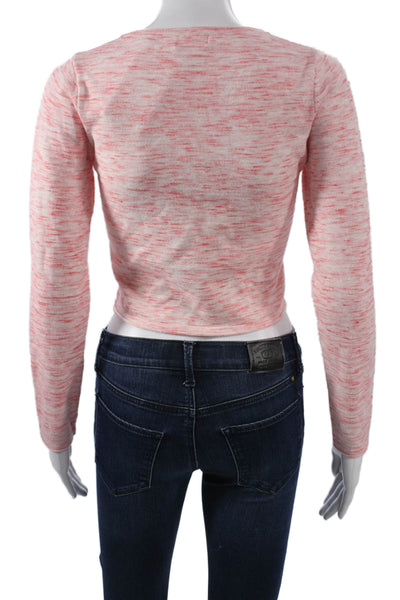 Superdown Women Cropped Long Sleeve Round Neck Button Pink Top 90s Size M