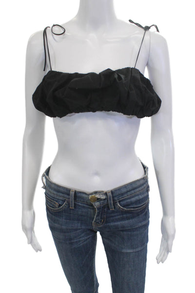 Lioness Womens Cropped Sleeveless Tie Front Top Black Size M