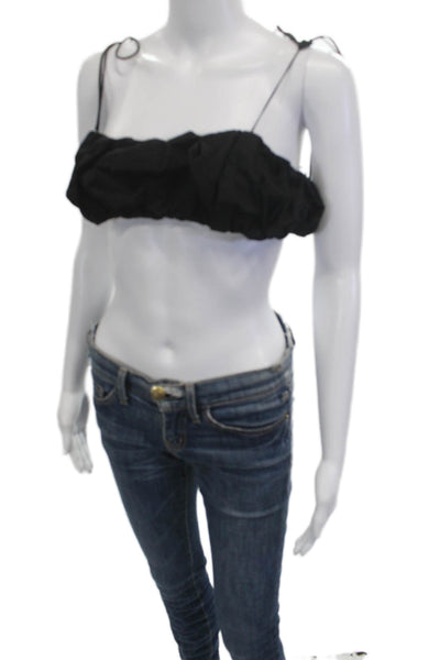 Lioness Womens Cropped Sleeveless Tie Front Top Black Size M