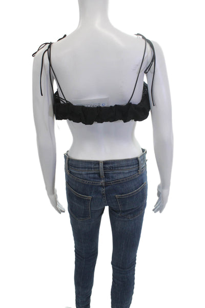 Lioness Womens Cropped Sleeveless Tie Front Top Black Size M