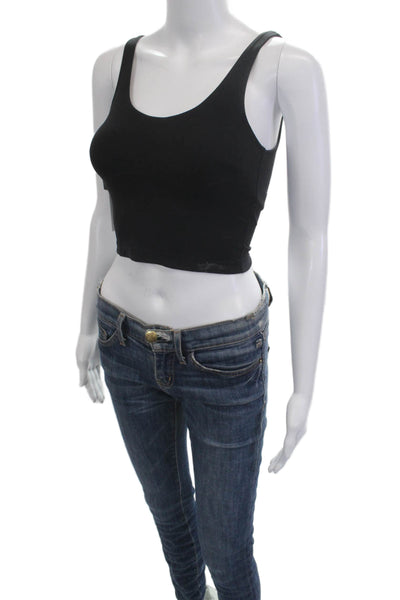 TNA Women Cropped Basic Tank Black Round Neck Sleeveless Size 2XS