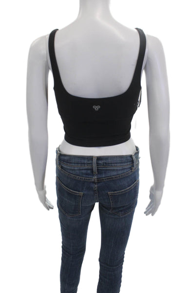 TNA Women Cropped Basic Tank Black Round Neck Sleeveless Size 2XS