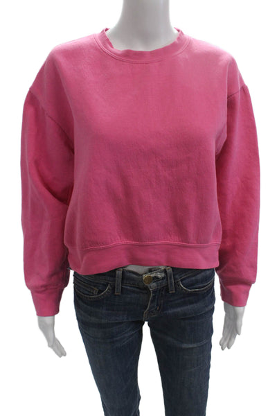 Zara Women Pullover Sweatshirt Pink Cotton Crew Neck Long Sleeve Size S