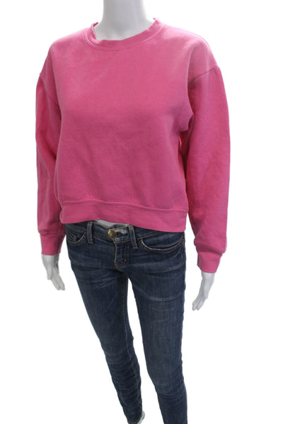 Zara Women Pullover Sweatshirt Pink Cotton Crew Neck Long Sleeve Size S