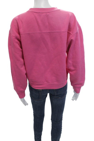 Zara Women Pullover Sweatshirt Pink Cotton Crew Neck Long Sleeve Size S