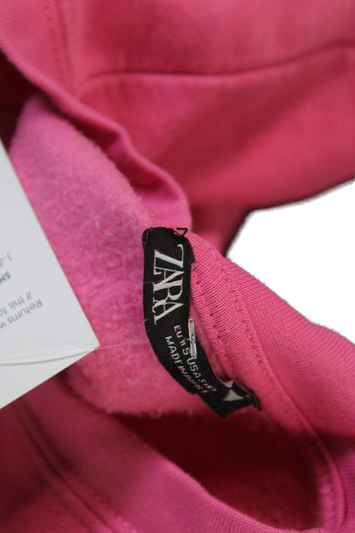 Zara Women Pullover Sweatshirt Pink Cotton Crew Neck Long Sleeve Size S