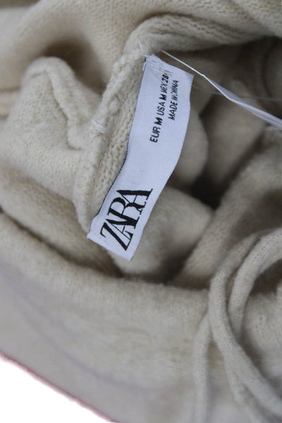 Zara Women Pullover Hoodie Beige High Neck Drawstring Size M
