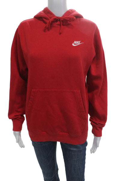 Nike Womens Pullover Hoodie Red Long Sleeve Drawstring Cotton Blend Size XS