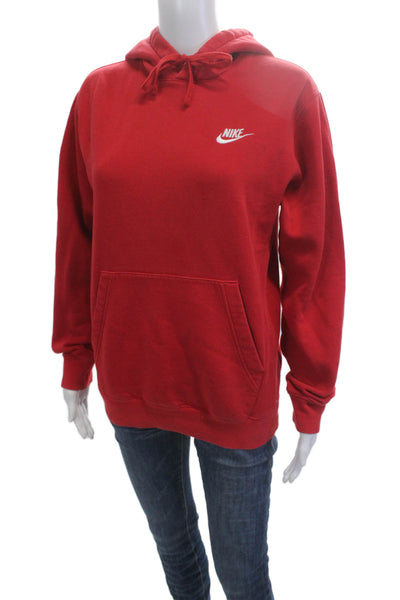 Nike Womens Pullover Hoodie Red Long Sleeve Drawstring Cotton Blend Size XS