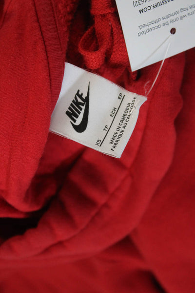 Nike Womens Pullover Hoodie Red Long Sleeve Drawstring Cotton Blend Size XS