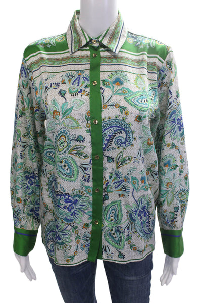 Zara Women Green Paisley Collared Button-Up Long Sleeve Blouse Size S