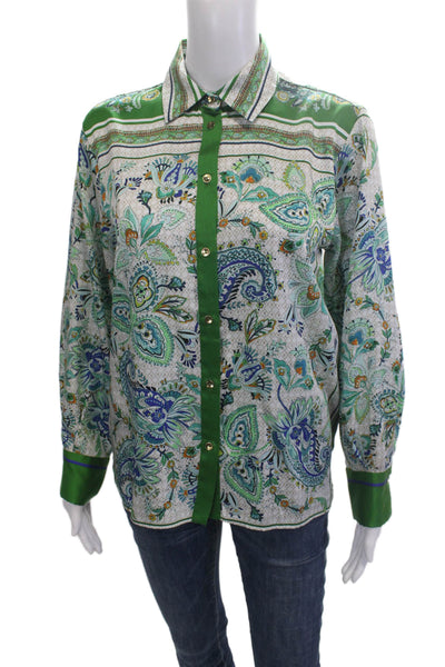 Zara Women Green Paisley Collared Button-Up Long Sleeve Blouse Size S