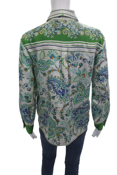 Zara Women Green Paisley Collared Button-Up Long Sleeve Blouse Size S