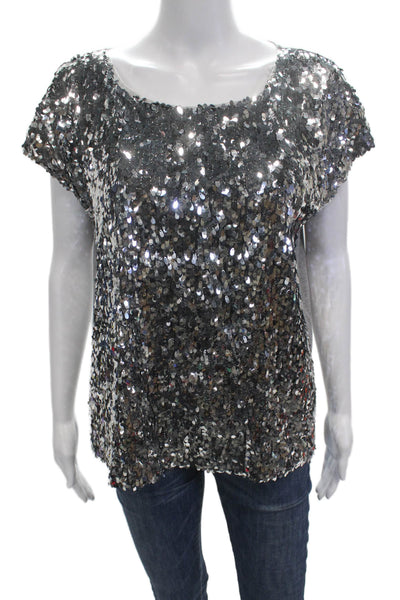Vince Camuto Women Dark Gray Cotton Blend Round Neck Sleeveless T-Shirt Size S