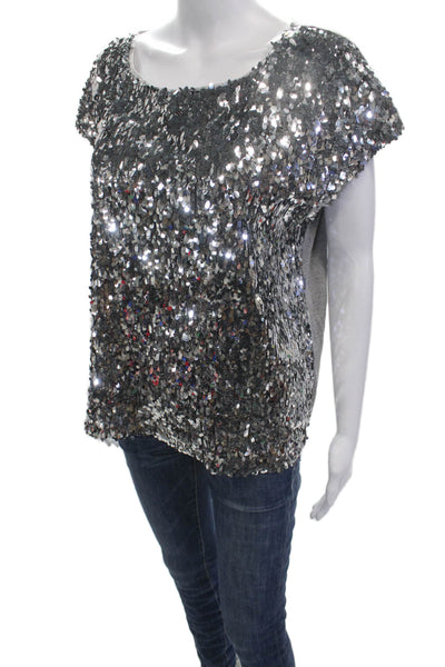 Vince Camuto Women Dark Gray Cotton Blend Round Neck Sleeveless T-Shirt Size S