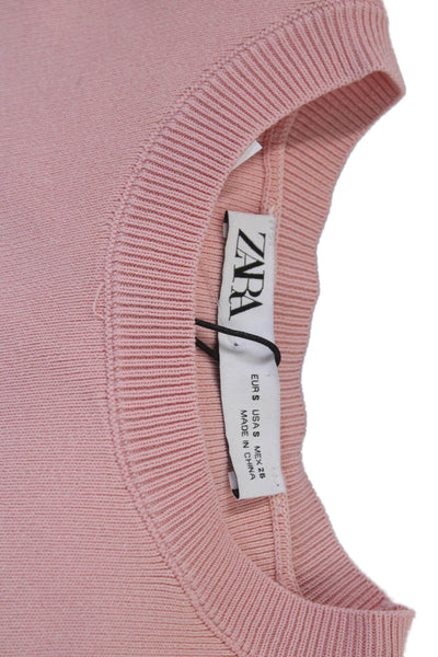 Zara Womens Cropped Pink Short Sleeve Crew Neck 100% Cotton T-Shirt Size S