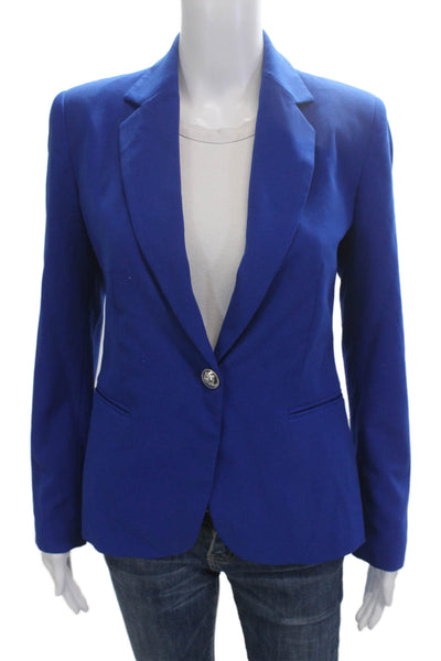 Zara Basic Womens Linen Blue Collared Button Solid Long Sleeve Blazer Size 4
