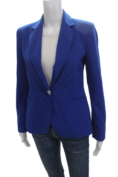 Zara Basic Womens Linen Blue Collared Button Solid Long Sleeve Blazer Size 4