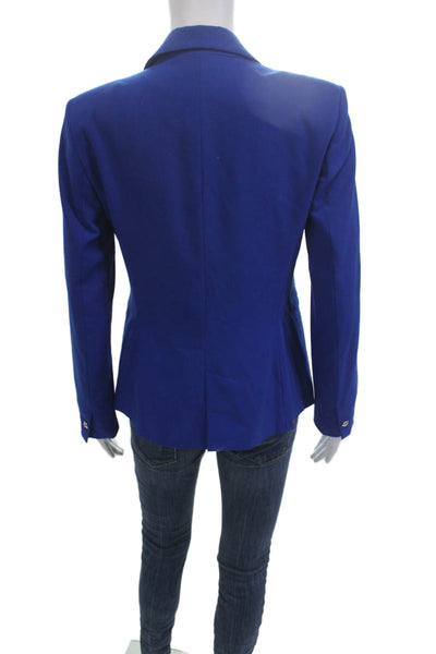 Zara Basic Womens Linen Blue Collared Button Solid Long Sleeve Blazer Size 4