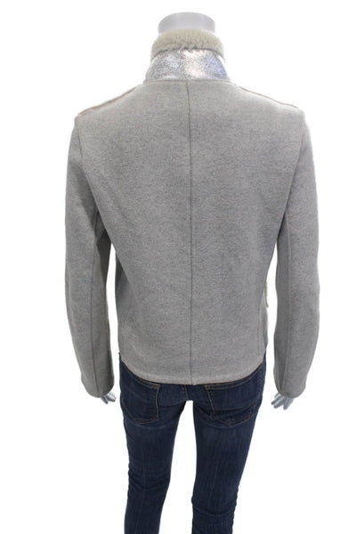 Majestic Filatures Women Bomber Jacket Gray Leather High Neck Zip Size 1
