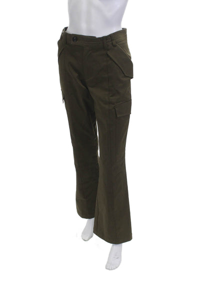 Zara Womens Cargo Pants Green Cotton Button Inseam 33 Size M