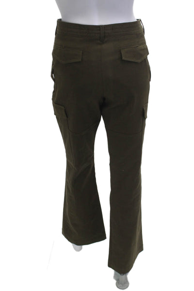 Zara Womens Cargo Pants Green Cotton Button Inseam 33 Size M