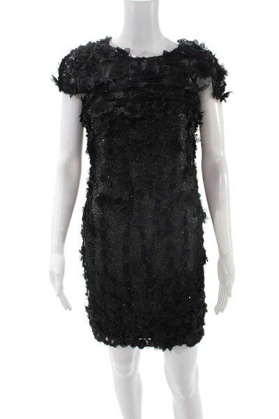 Talbot Runhof Womens Black Sheath Mini Dress Short Sleeve Round Neck Size 34