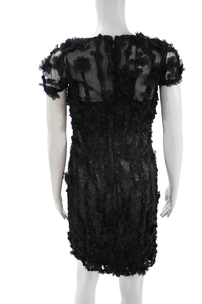 Talbot Runhof Womens Black Sheath Mini Dress Short Sleeve Round Neck Size 34