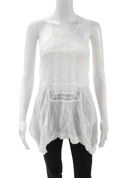 Free People Womens Boho Camisole Tunic White Cotton Sleeveless Size XS